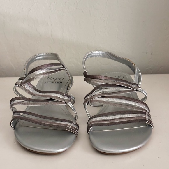 Impo Shoes Stretch Metallic Silver Strappy Low Wedge Sandal, 6.5 Women’s - Picture 3 of 9